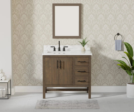 Solon 36” Vanity Family Set with Calacatta Sintered Stone Top Horizon Tile
