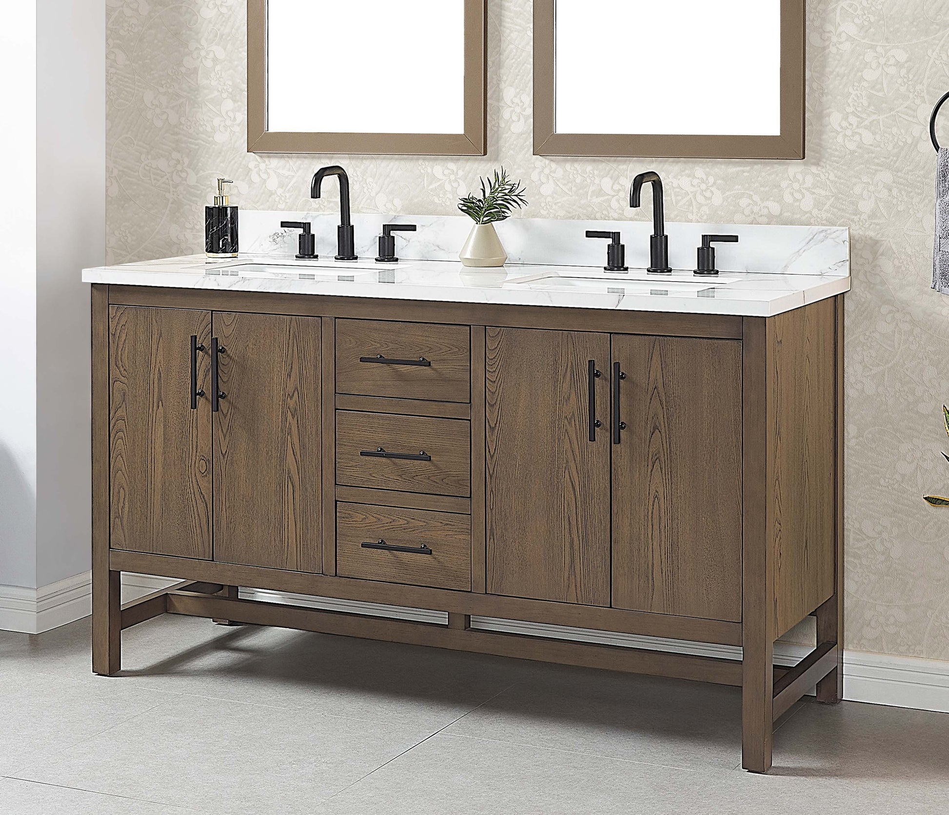 Solon 60“ Vanity Family Set with Calacatta Sintered Stone Top Horizon Tile
