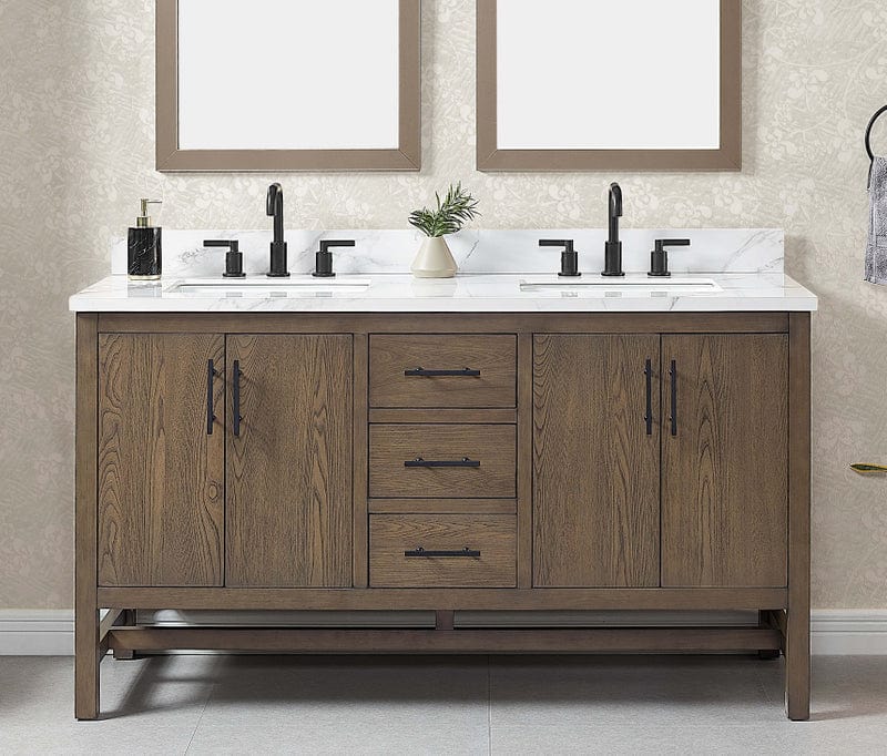 Solon 60“ Vanity Family Set with Calacatta Sintered Stone Top Horizon Tile