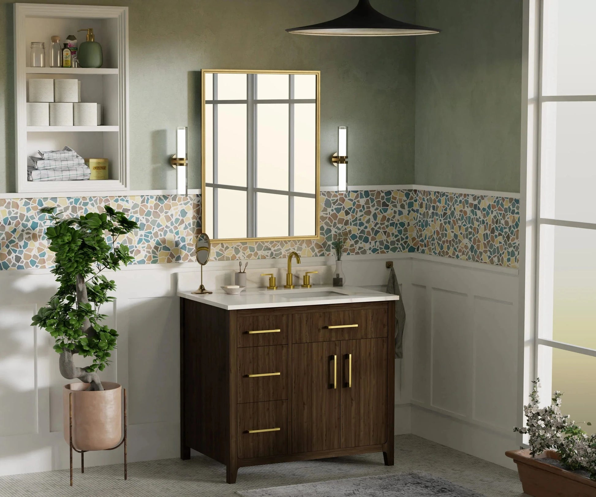 Warner 36" Single Vanity With Columbia White Marble Top Horizon Tile