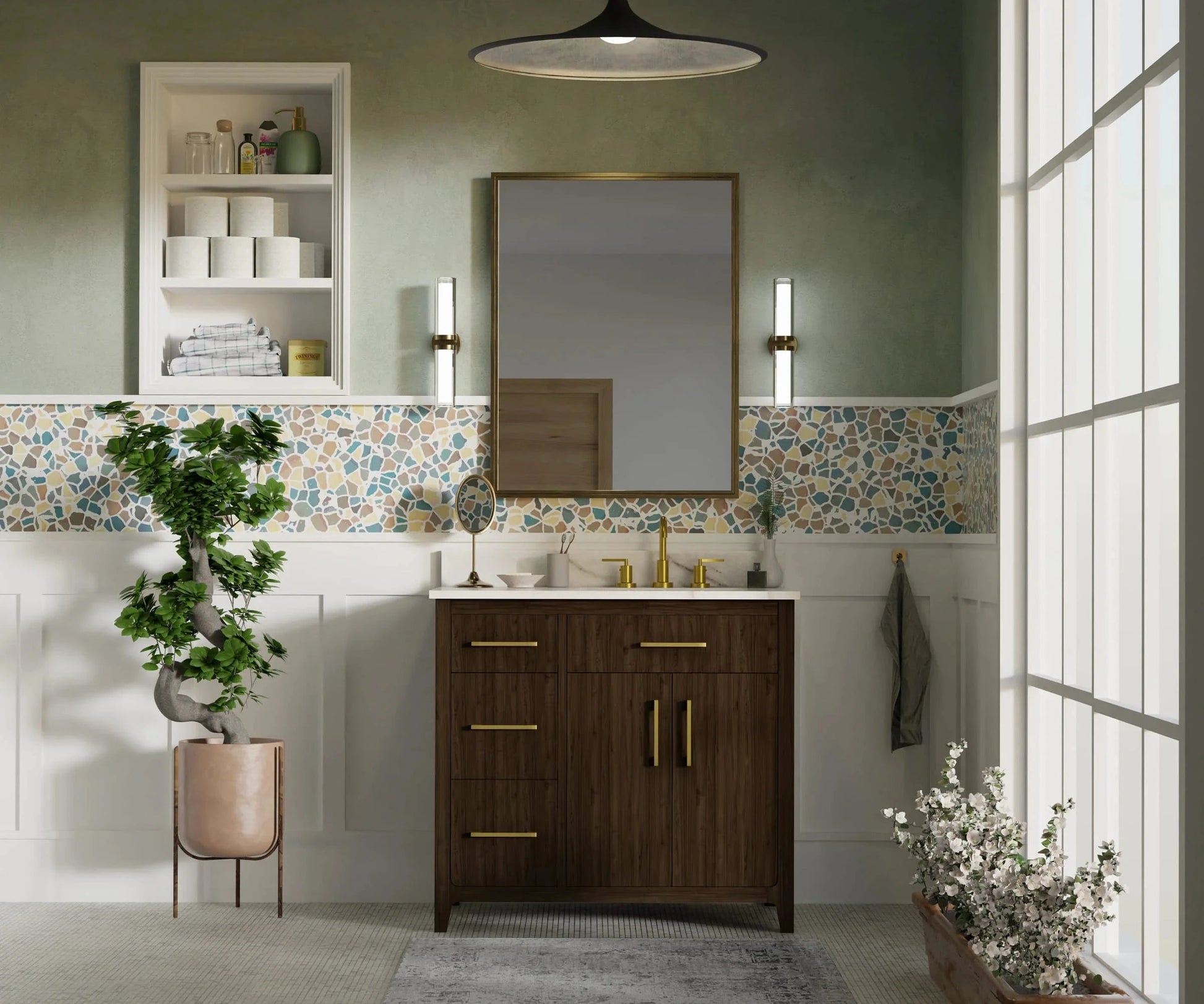 Warner 36" Single Vanity With Columbia White Marble Top Horizon Tile