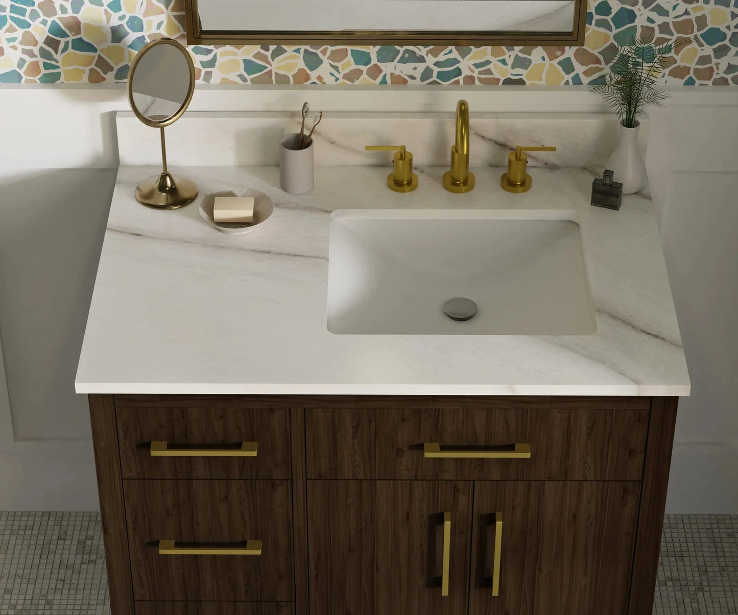 Warner 36" Single Vanity With Columbia White Marble Top Horizon Tile