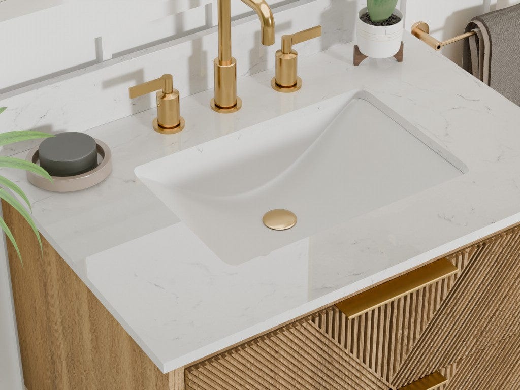 Waymart 30.5" Vanity Combo Brown Oak with White Quartz Top Horizon Tile
