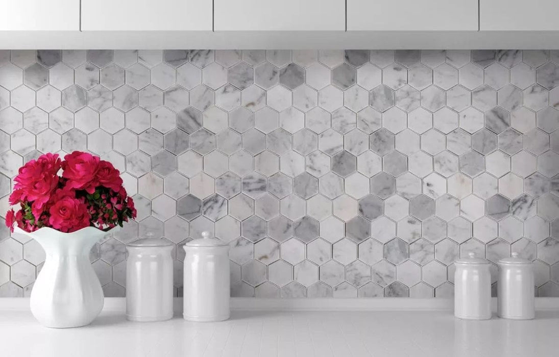 Carrara White Hexagon Stone Polished Tile Horizon Tile
