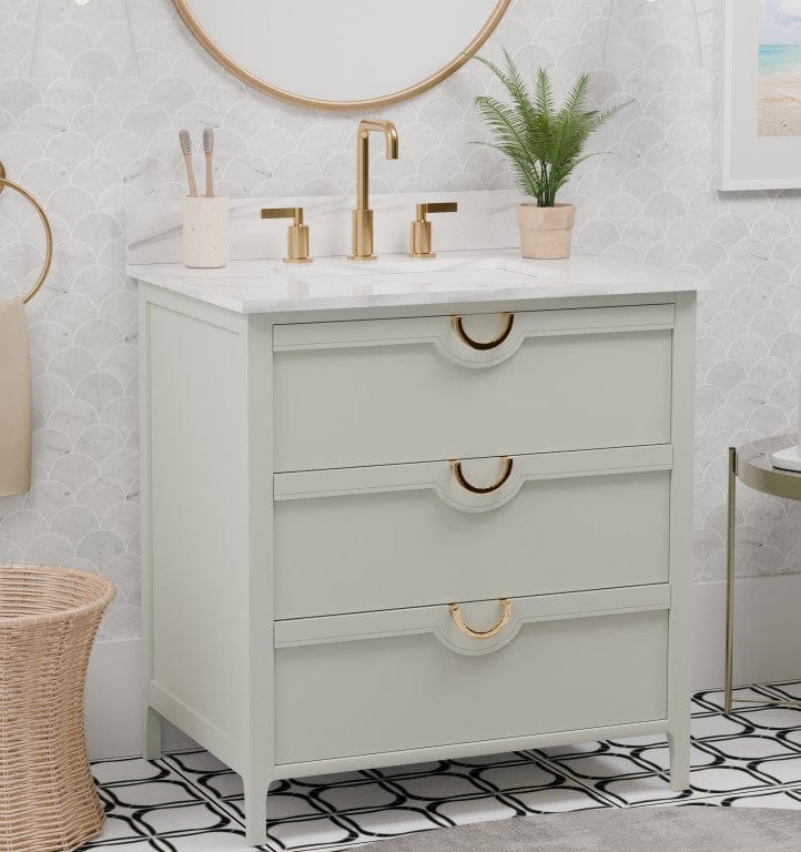 Yulan 30.5" Vanity Combo Green With White Quartz Top Horizon Tile