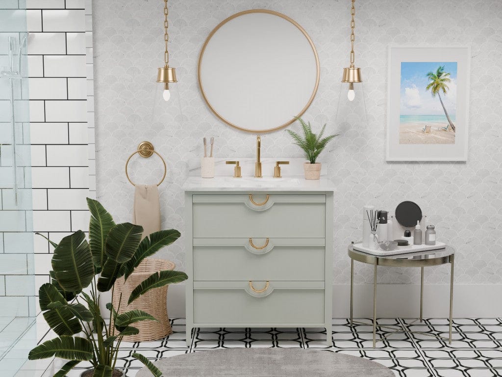 Yulan 30.5" Vanity Combo Green With White Quartz Top Horizon Tile