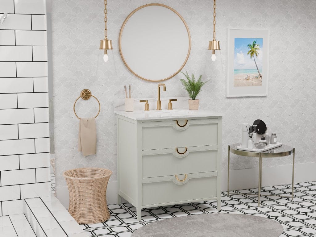 Yulan 30.5" Vanity Combo Green With White Quartz Top Horizon Tile
