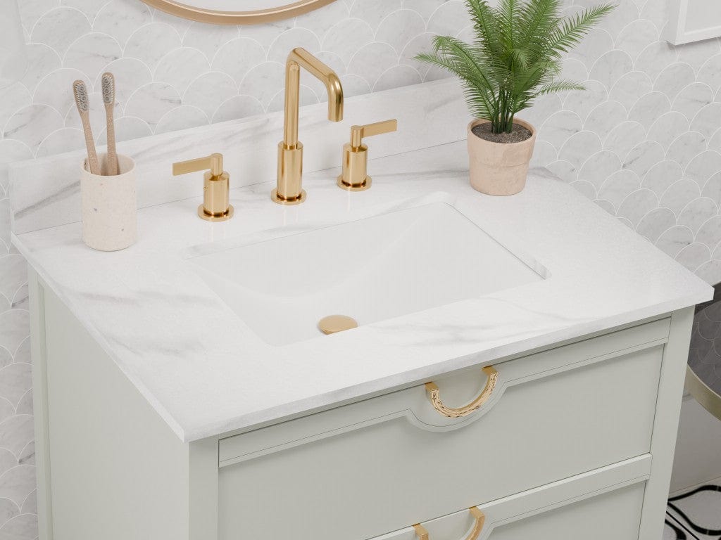 Yulan 30.5" Vanity Combo Green With White Quartz Top Horizon Tile