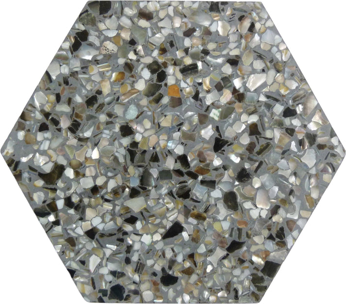 Aquaterra Black Hex Terrazzo and Shell Polished Tile | Oasis Tile
