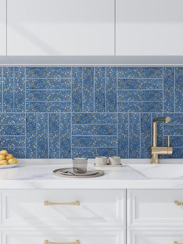 Aquaterra Blue Brick Terrazzo and Shell Polished Tile Matrix Mosaics