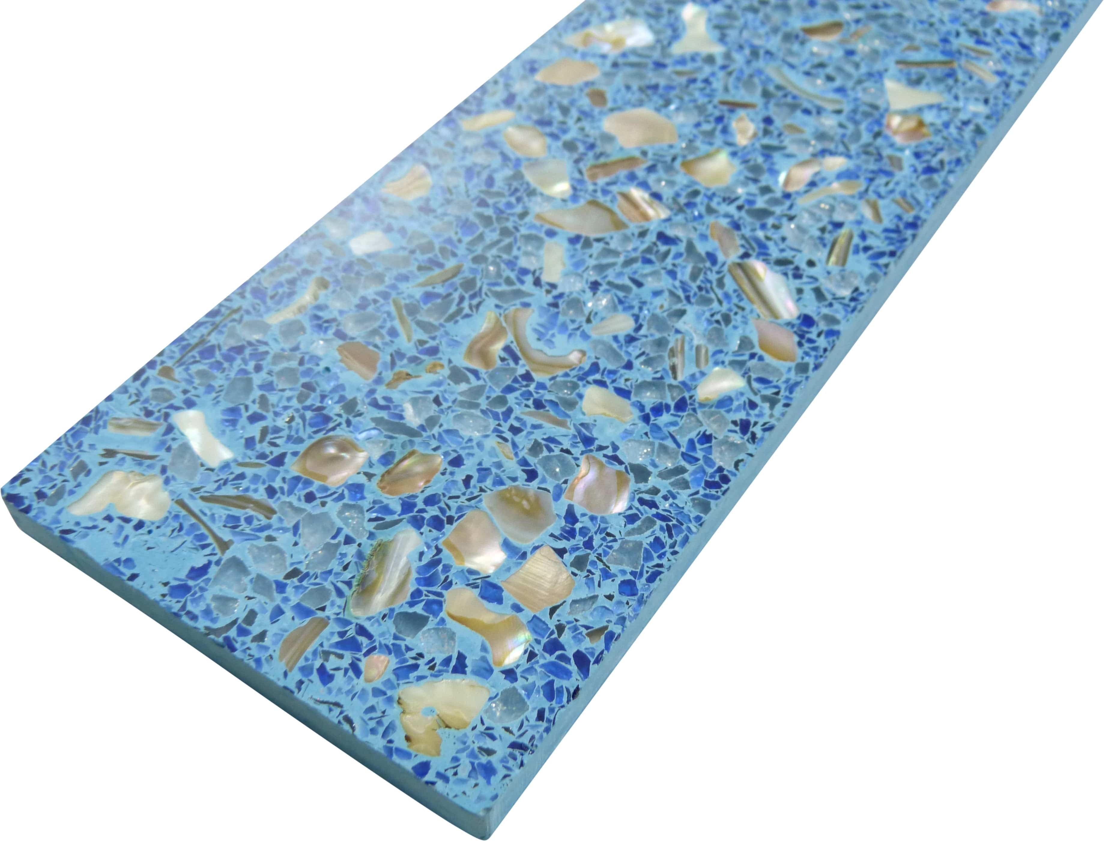 Aquaterra Blue Brick Terrazzo and Shell Polished Tile Matrix Mosaics