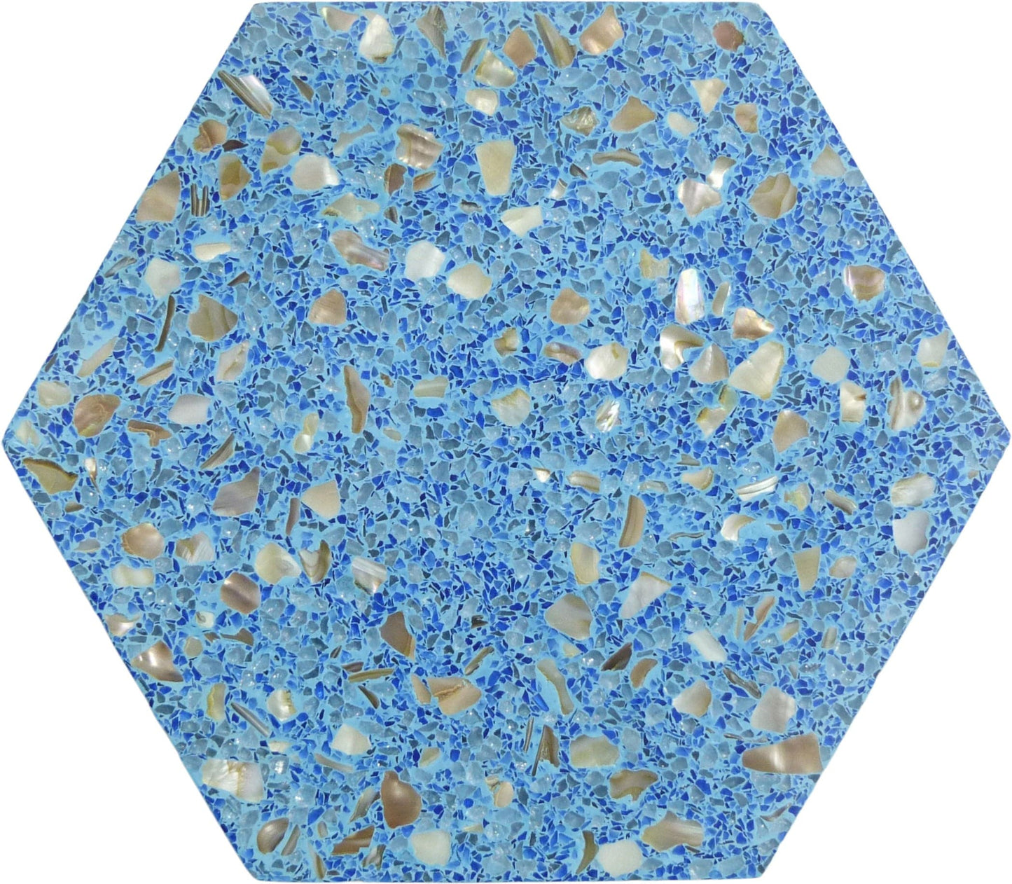 Aquaterra Blue Hex Terrazzo and Shell Polished Tile Matrix Mosaics