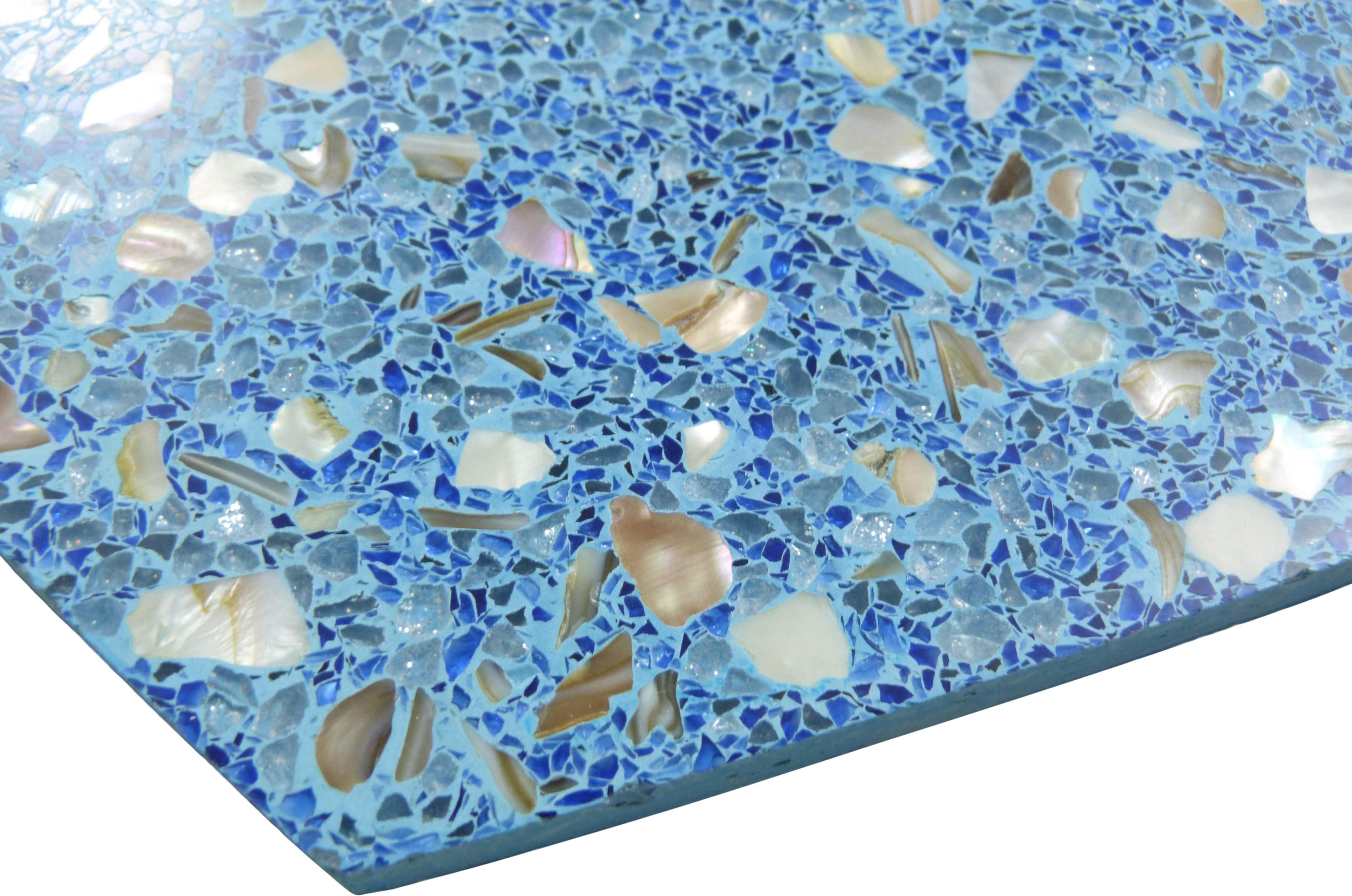 Aquaterra Blue Hex Terrazzo and Shell Polished Tile | Oasis Tile