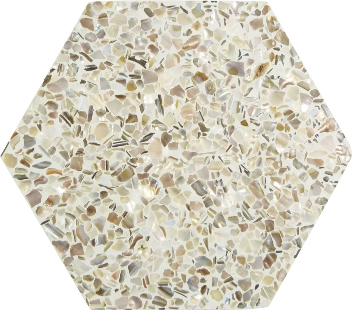 Shell Oasis Aquaterra White Hex Terrazzo and Shell Polished Tile | Oasis Tile