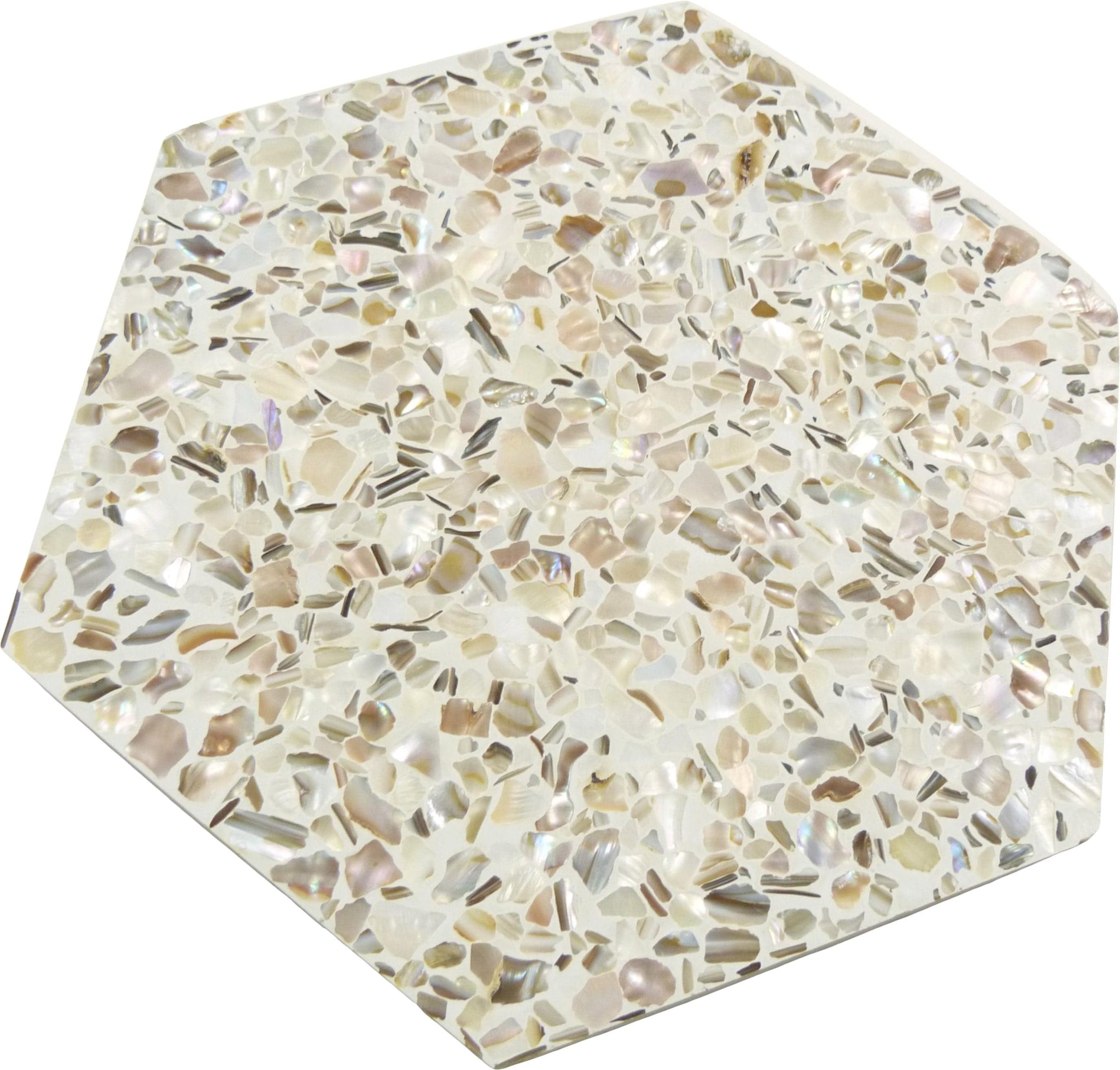 Aquaterra White Hex Terrazzo and Shell Polished Tile | Oasis Tile