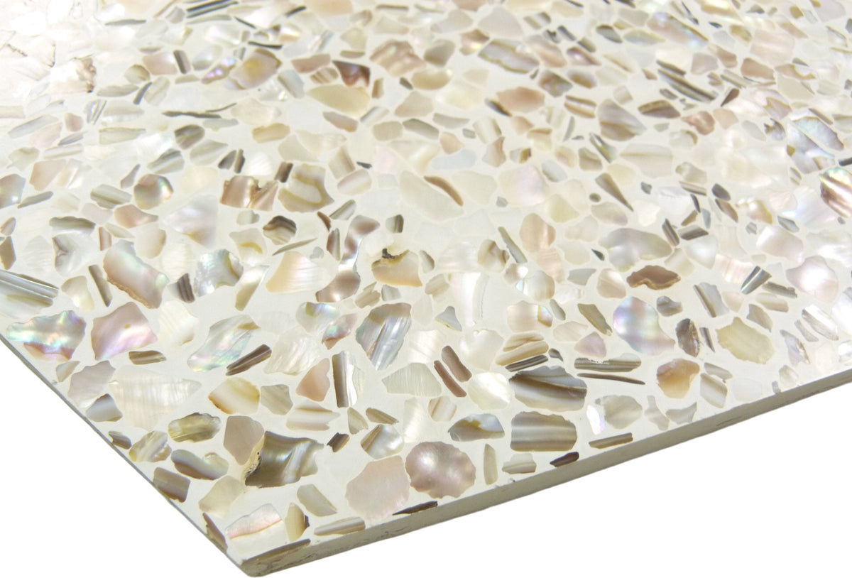 Shell Oasis Aquaterra White Hex Terrazzo and Shell Polished Tile | Oasis Tile