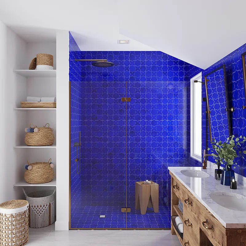 Moorish Azul Star Ceramic Glossy Tile Matrix Mosaics