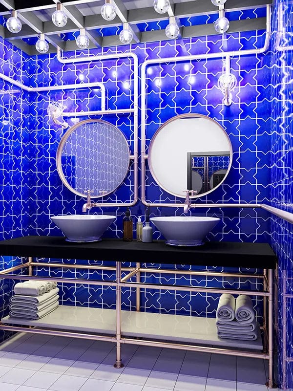 Moorish Azul Star Ceramic Glossy Tile Matrix Mosaics