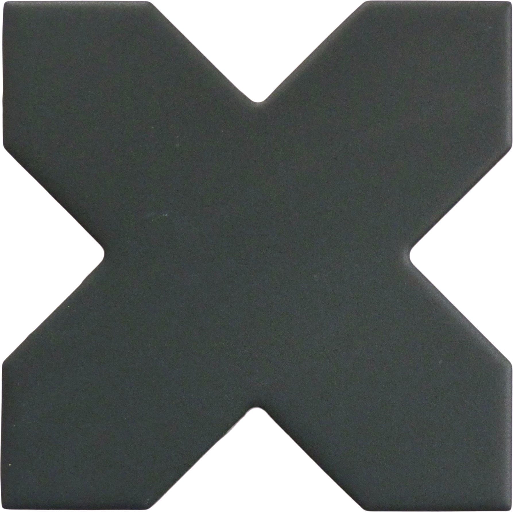 Moorish Black Cross Ceramic Matte Tile Matrix Mosaics