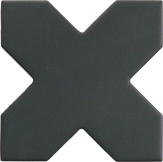 Moorish Black Cross Ceramic Matte Tile Matrix Mosaics