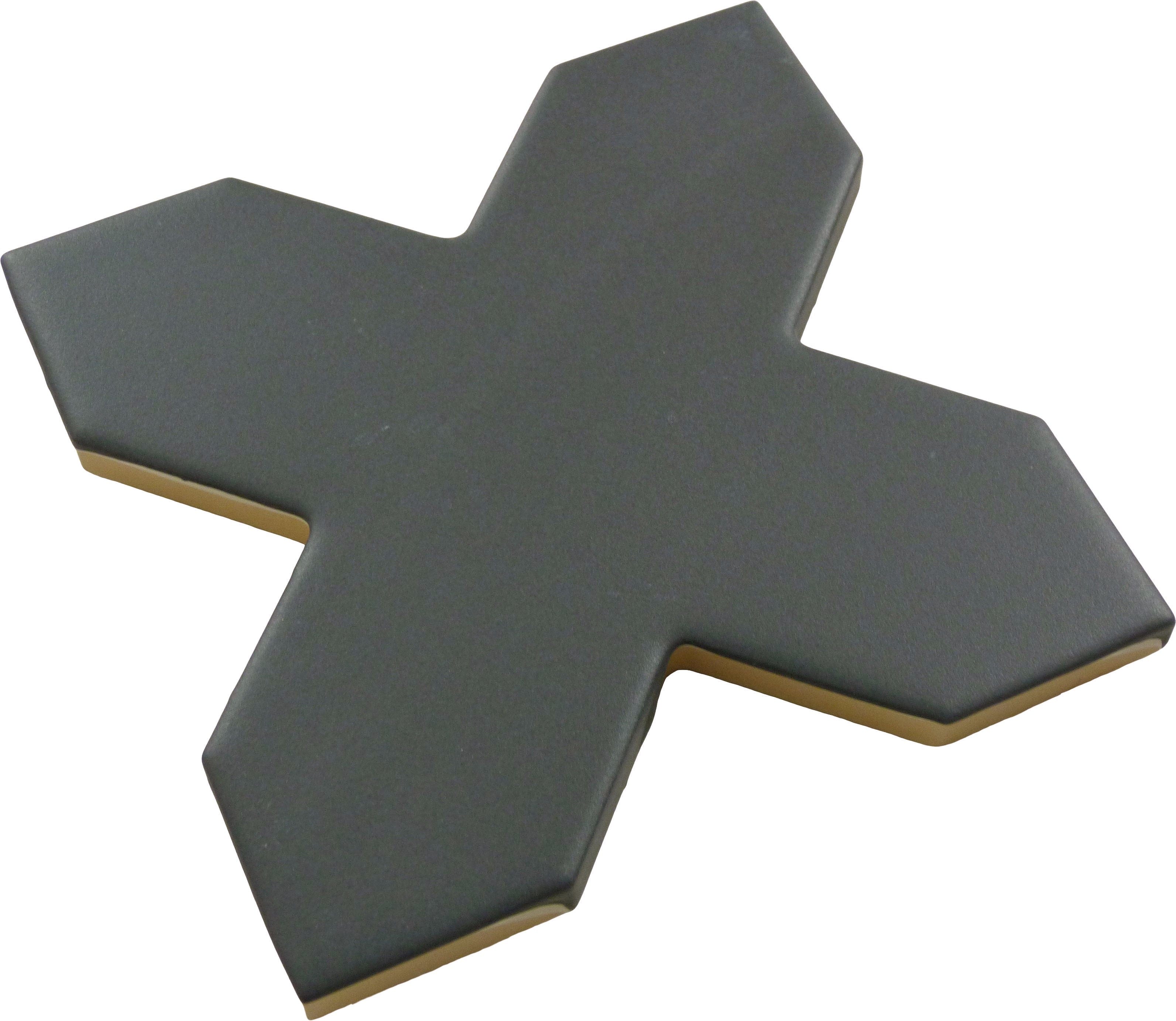 Moorish Black Cross Ceramic Matte Tile Matrix Mosaics