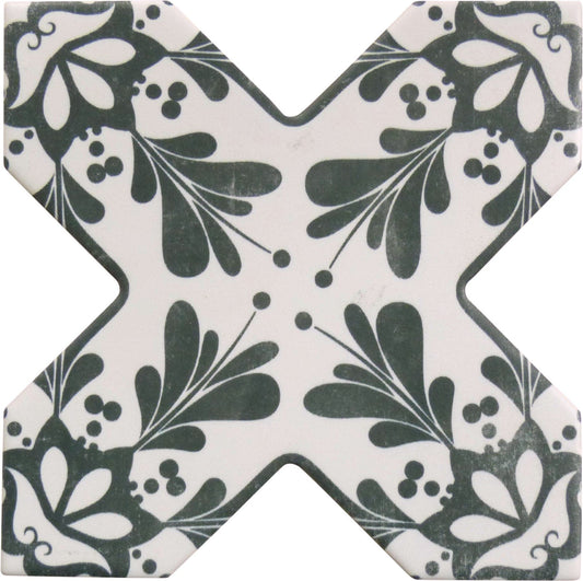 Moorish Black Cross Deco Ceramic Matte Tile Matrix Mosaics