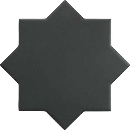 Moorish Black Star Ceramic Matte Tile Matrix Mosaics