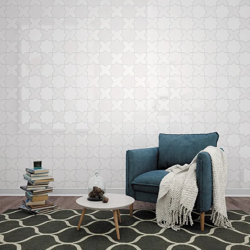 Moorish Blanco Star Ceramic Glossy Tile Matrix Mosaics