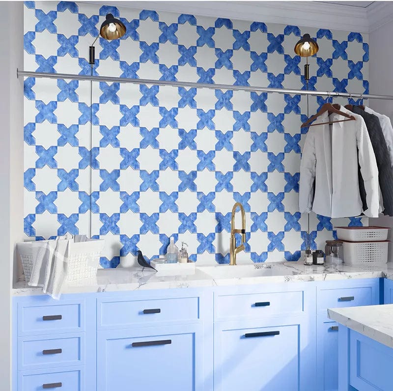 Moorish Blue Cross Ceramic Matte Tile Matrix Mosaics