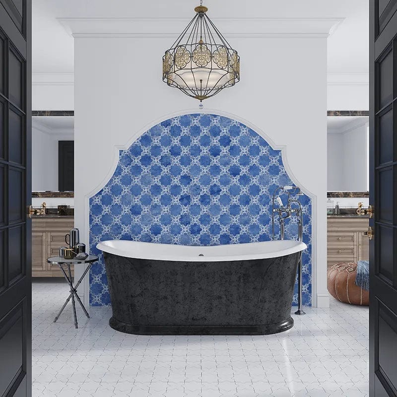 Moorish Blue Cross Deco Ceramic Matte Tile Matrix Mosaics