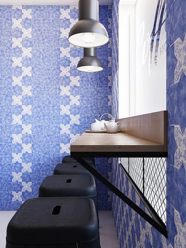 Moorish Blue Star Ceramic Matte Tile Matrix Mosaics