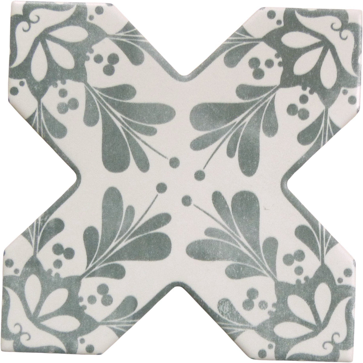 Moorish Grey Cross Deco Ceramic Matte Tile | Oasis Tile