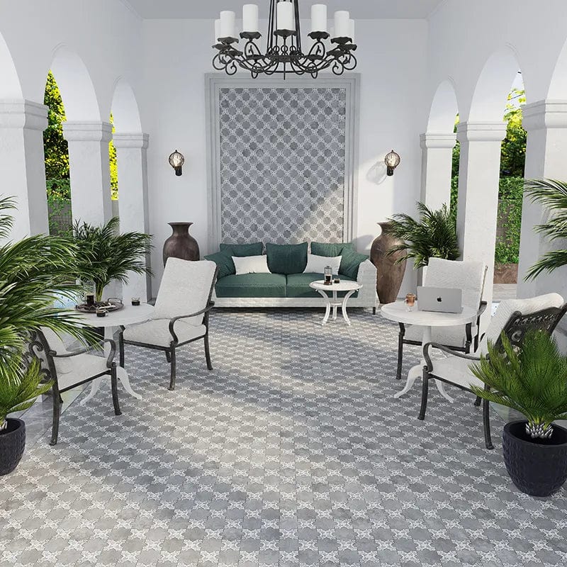 Moorish Grey Cross Deco Ceramic Matte Tile Matrix Mosaics