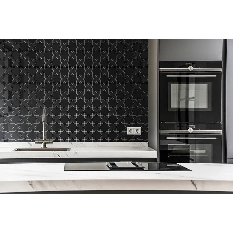 Moorish Nero Cross Ceramic Glossy Tile Matrix Mosaics