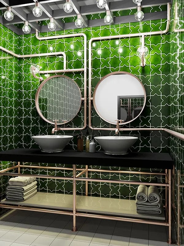 Moorish Verde Cross Ceramic Glossy Tile Matrix Mosaics