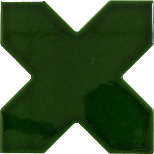 Moorish Verde Cross Ceramic Glossy Tile Matrix Mosaics