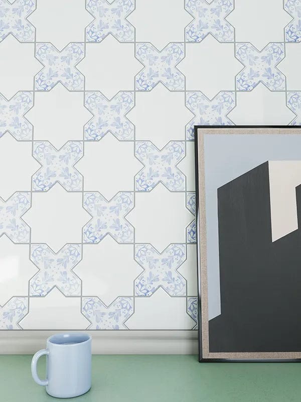 Moorish White Star Ceramic Matte Tile Matrix Mosaics