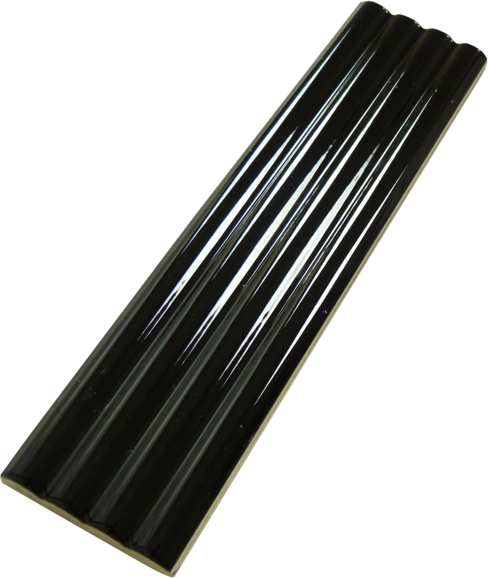 Deco Ridge Vs Ridge Ridge Black Deco Glossy 2x8 Ceramic Tile | Oasis Tile