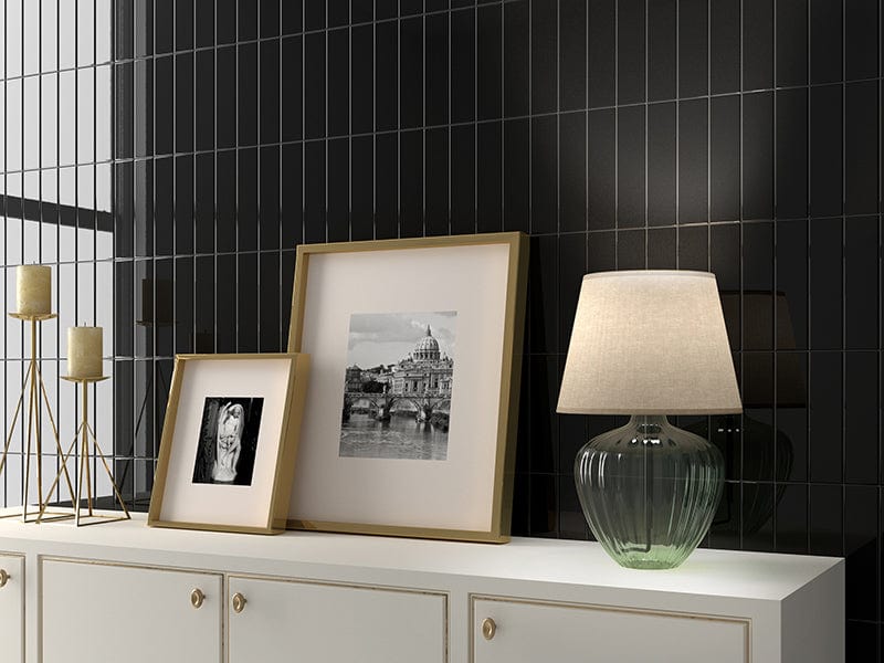 Ridge Black Glossy 2x8 Ceramic Tile Matrix Mosaics