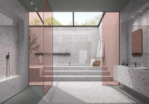 Terrazzo Pearl White 24x24 Glossy Tile Matrix Mosaics