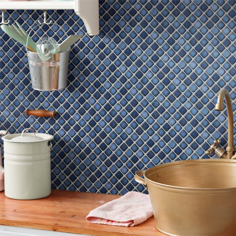 Hudson Diamond Sapphire Blue 12.25x12.38 Glossy Porcelain Tile Merola