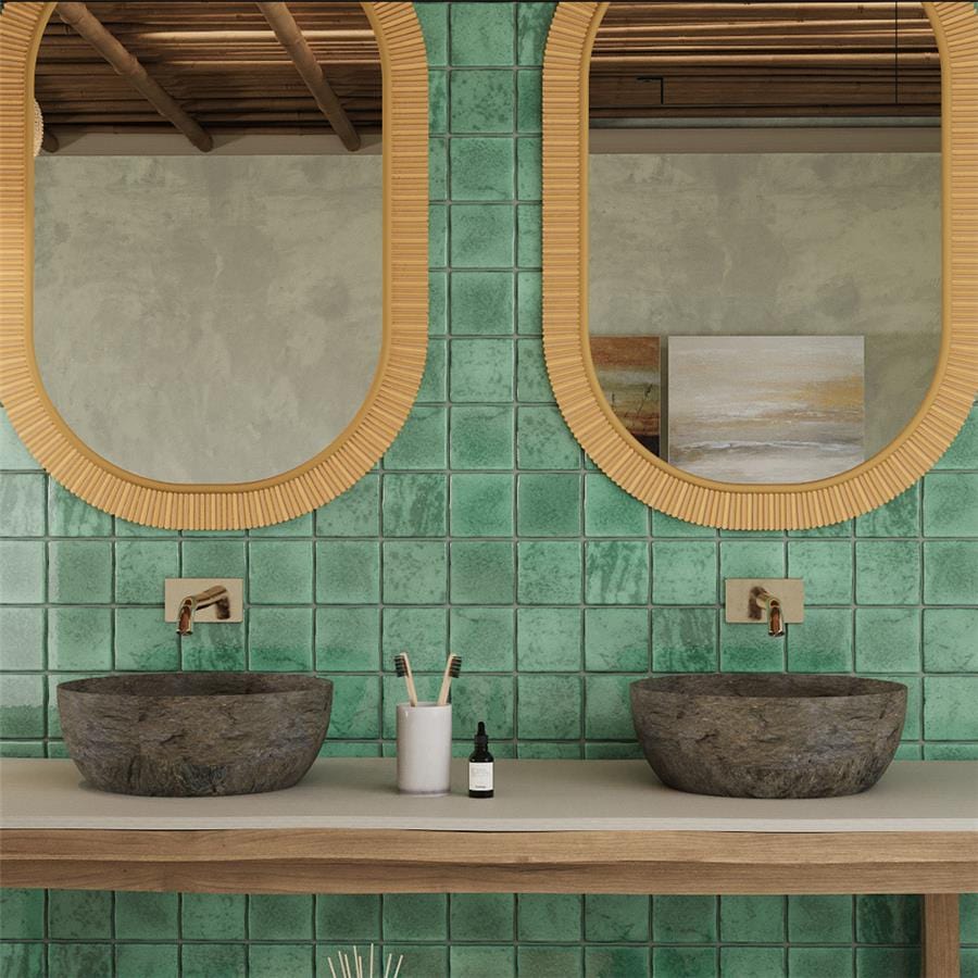 Menorca Lake Green 4x4 Glossy Ceramic Tile Merola