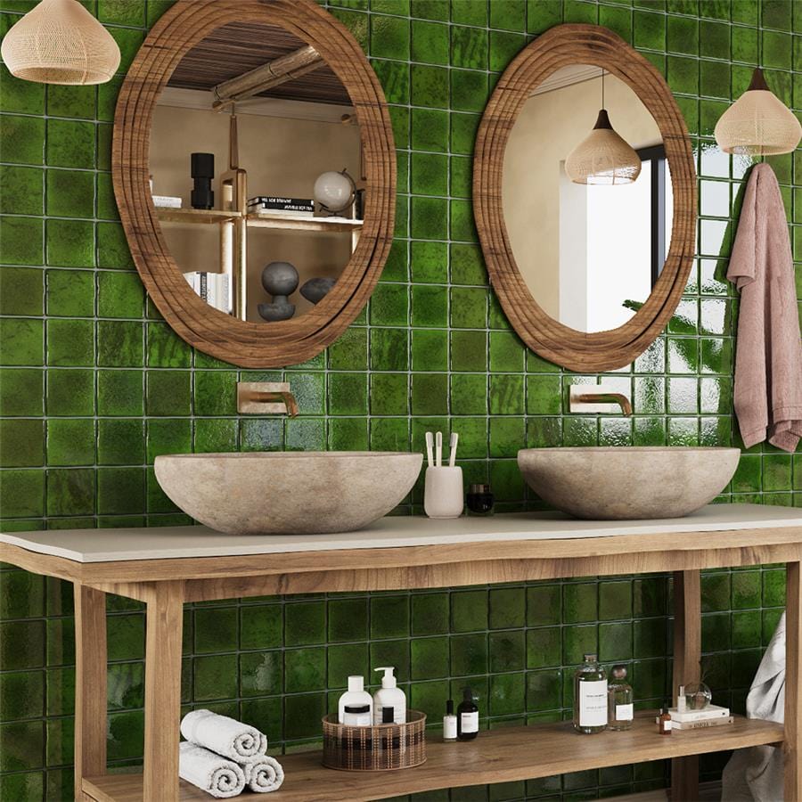 Menorca Tourmaline Green 4x4 Glossy Ceramic Tile Merola