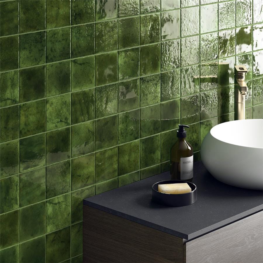 Menorca Tourmaline Green 4x4 Glossy Ceramic Tile Merola