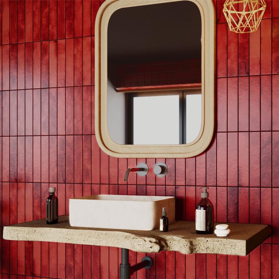 Menorca Volcano Red 2.5x13 Glossy Ceramic Tile Merola