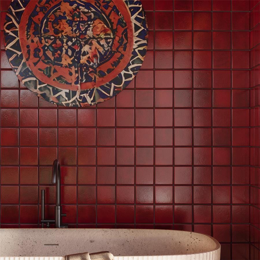 Menorca Volcano Red 4x4 Glossy Ceramic Tile Merola