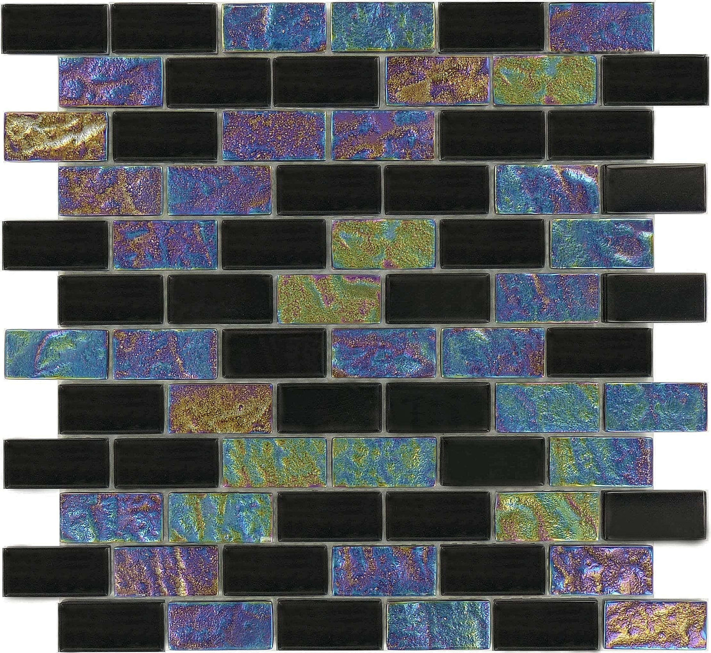 Raven Black 1x2 Glossy and Iridescent Glass Tile Ocean Pool Mosaics