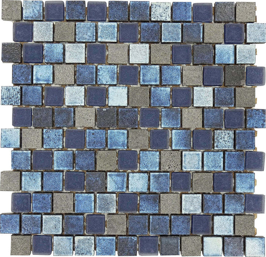 Lunar Dark Blue Blend 1x1 Glass and Stone Tile Ocean Pool Mosaics