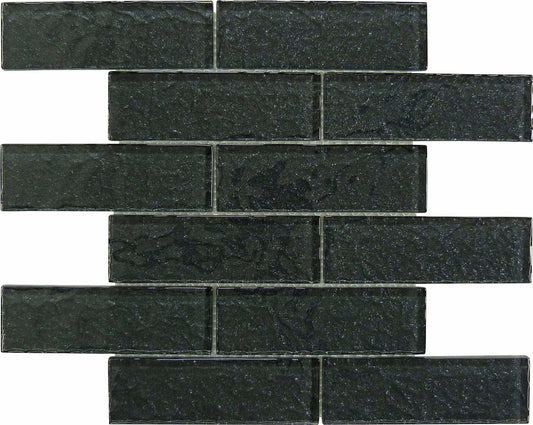 Moonscape Black 2x6 Ripple Glossy Glass Tile Ocean Pool Mosaics