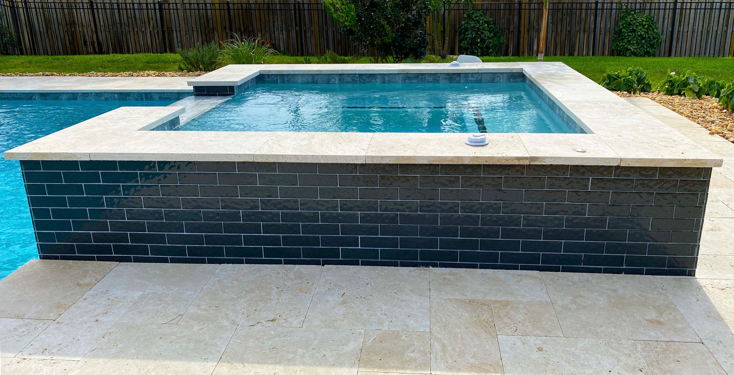Moonscape Black 2x6 Ripple Glossy Glass Tile Ocean Pool Mosaics